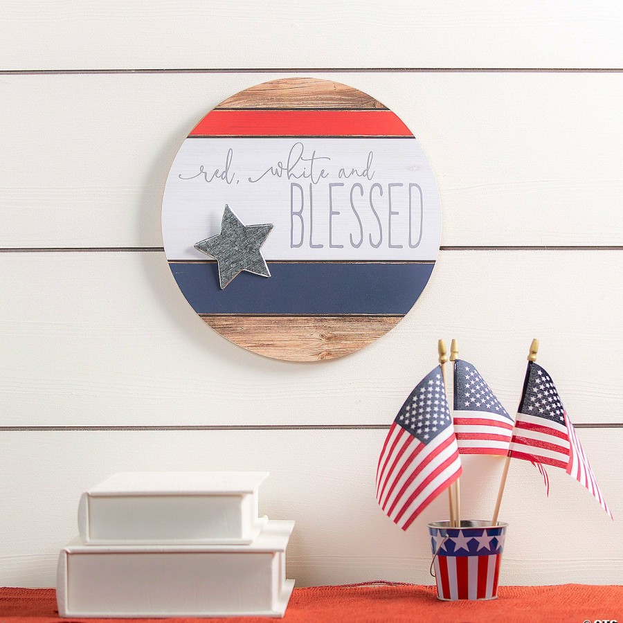 Signs * | Coupon Red White & Blessed Door Sign