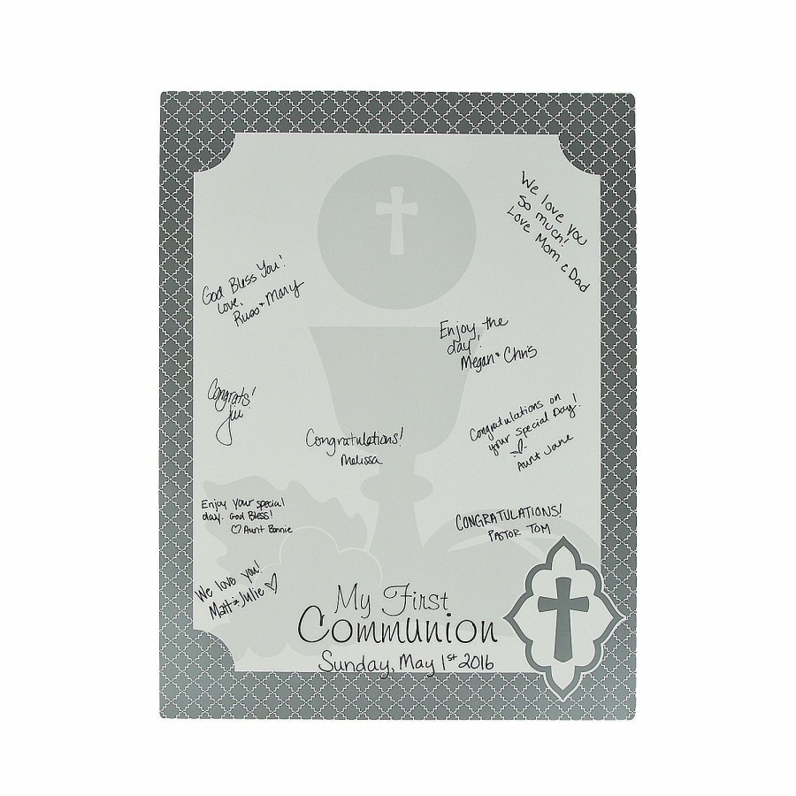 Signs * | Flash Sale Silver Cross First Communion Sign In Sheet