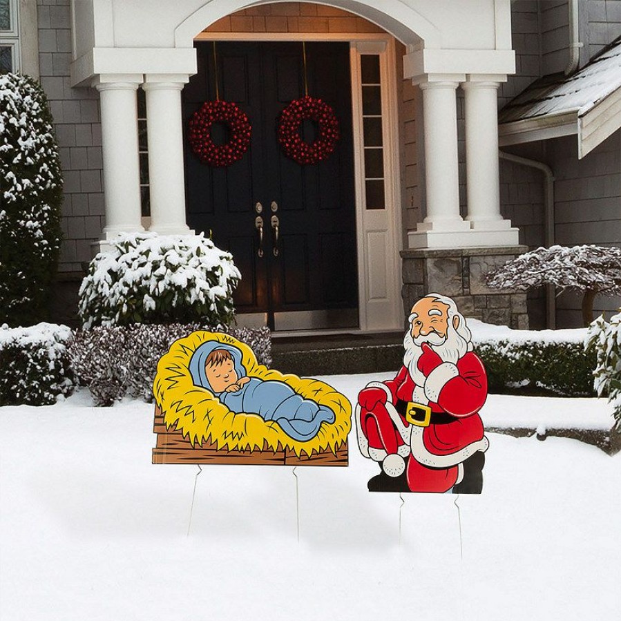 Yard Signs * | Deals Santa & Baby Jesus Yard Sign Set