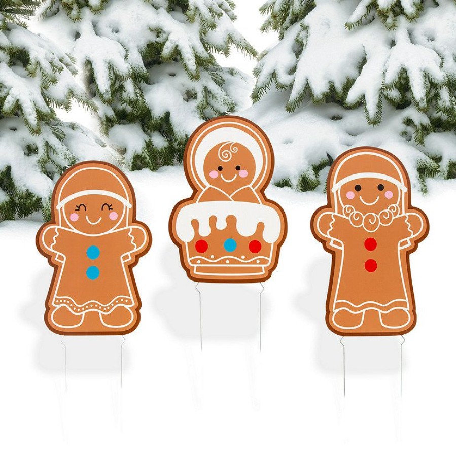 Signs * | Budget Gingerbread Nativity Yard Sign Set 3 Pc.