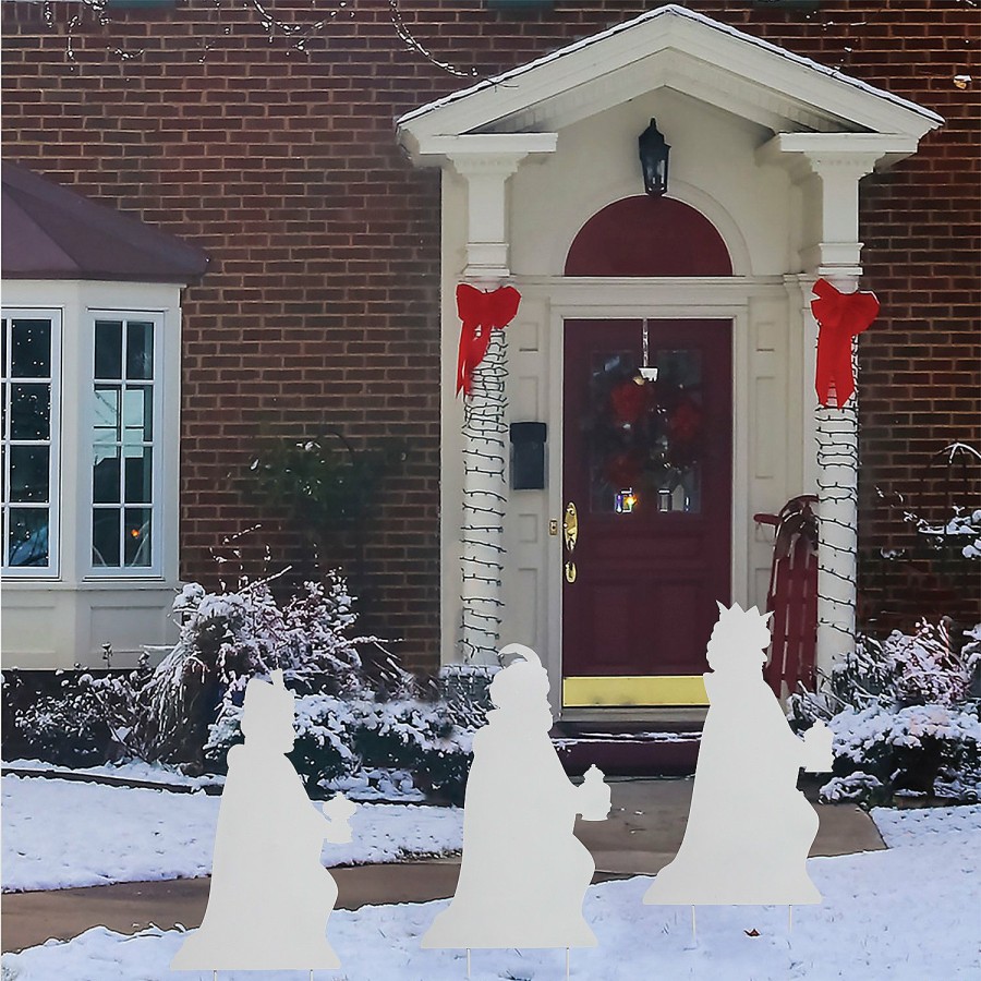 Yard Signs * | Best Deal White Metal Wisemen Yard Stakes