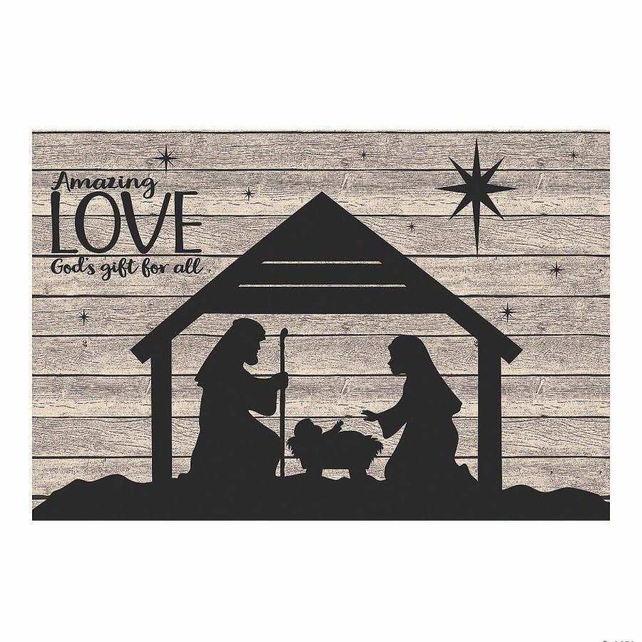 Backdrops & Scene Setters * | Cheapest Nativity Silhouette Barnwood Backdrop 3 Pc.