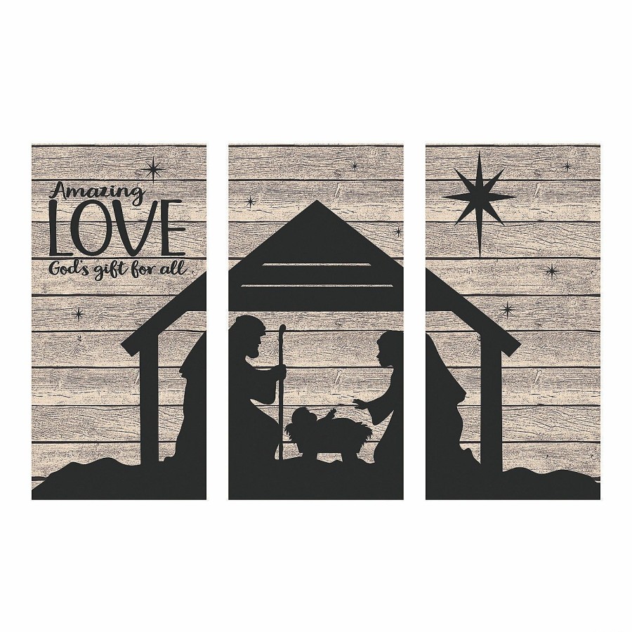 Backdrops & Scene Setters * | Cheapest Nativity Silhouette Barnwood Backdrop 3 Pc.