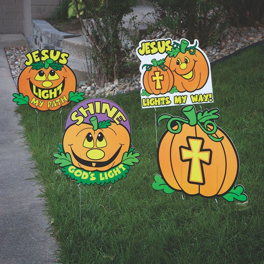 Signs * | Buy Christian Pumpkin Yard Signs 4 Pc.