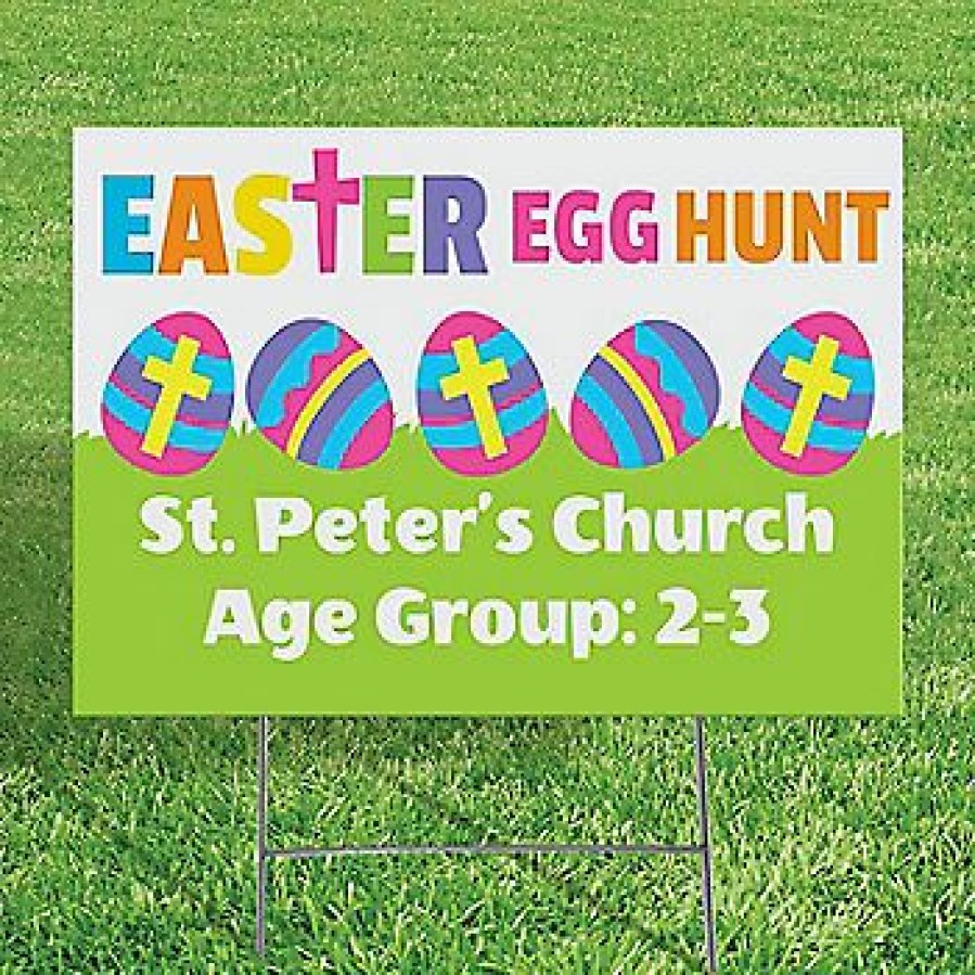 Signs * | Best Reviews Of Personalized Religious Easter Egg Hunt Yard Sign