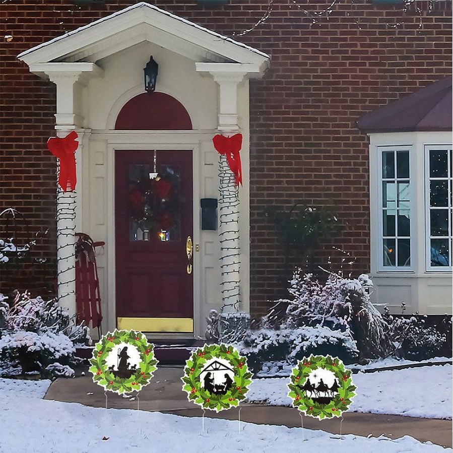 Yard Signs * | Top 10 Nativity Wreath Yard Stakes 3 Pc.