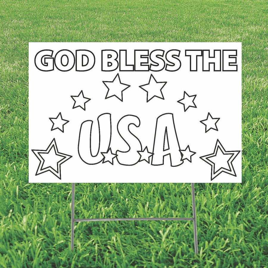 Yard Signs * | Budget Color Your Own God Bless The Usa Yard Sign