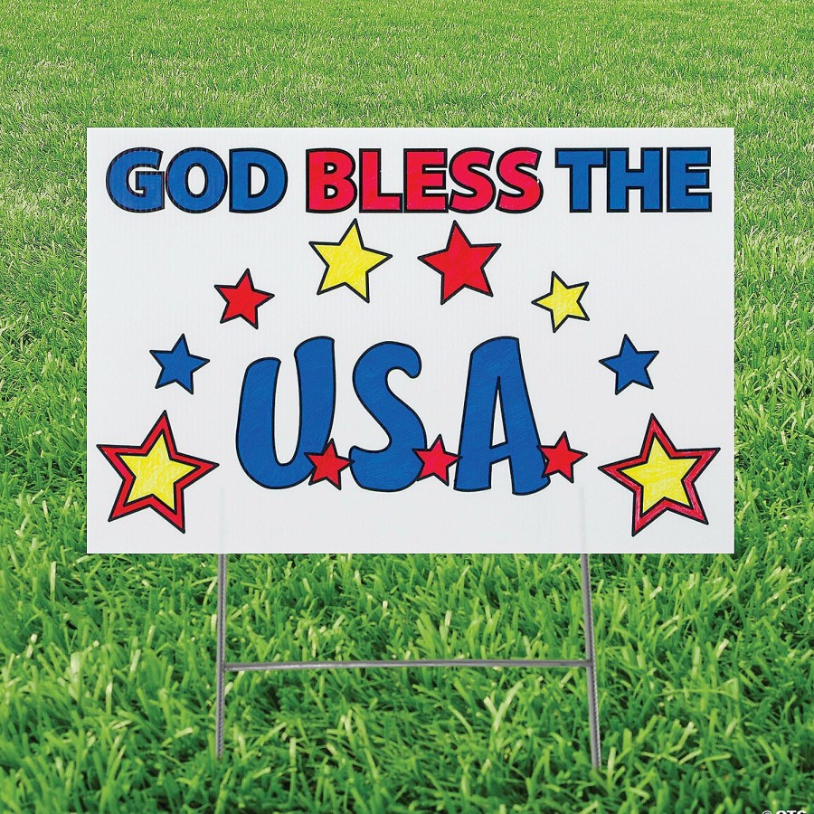 Yard Signs * | Budget Color Your Own God Bless The Usa Yard Sign