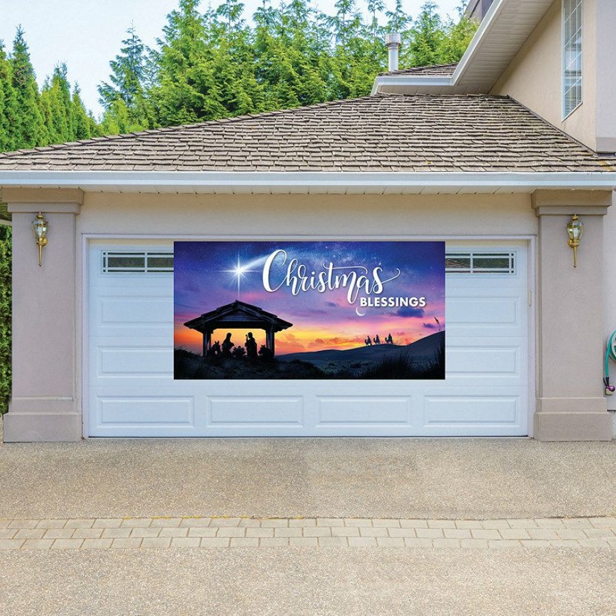 Banners * | Discount Nativity Christmas Blessings Garage Door Banner