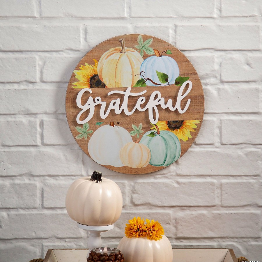 Signs * | Discount Fall Pumpkins Grateful Wall Sign