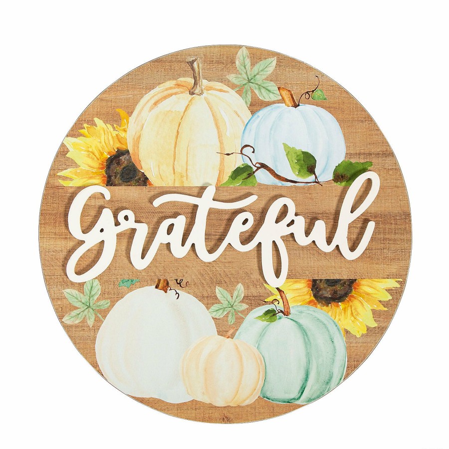 Signs * | Discount Fall Pumpkins Grateful Wall Sign