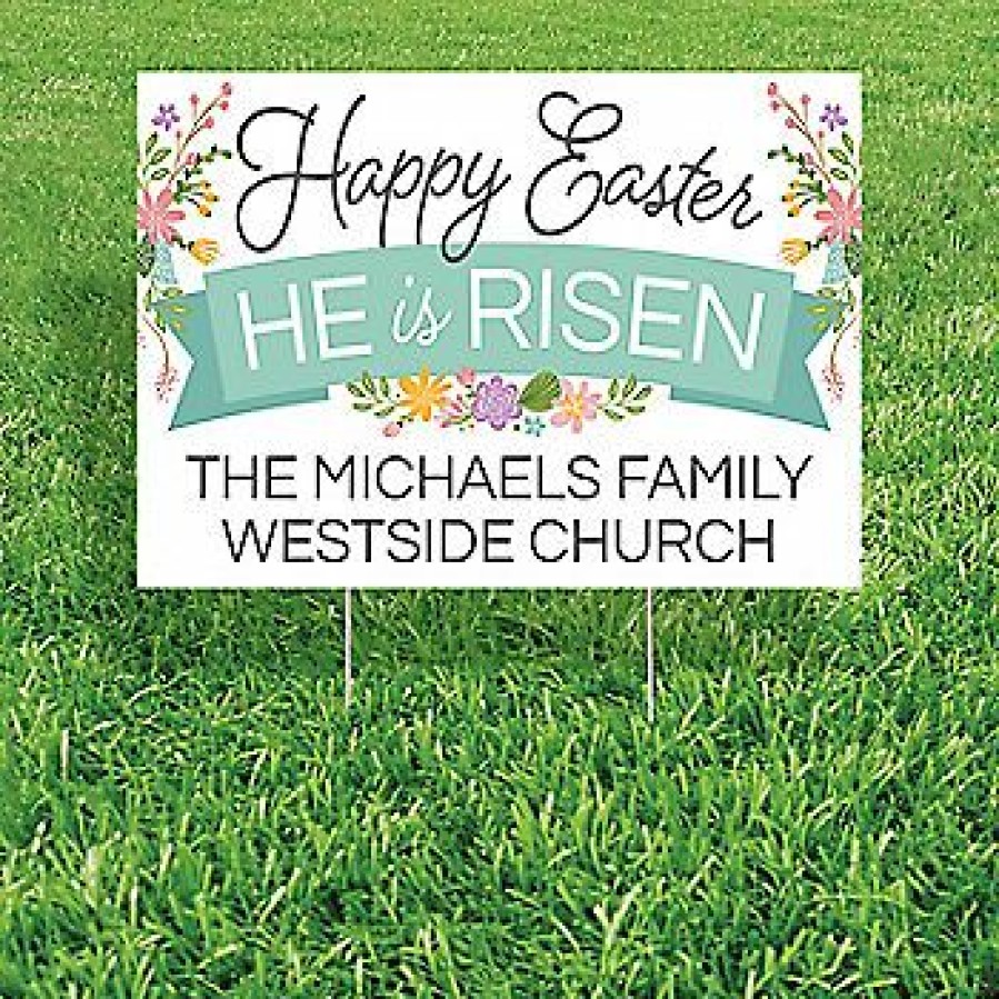 Signs * | Top 10 Personalized He Is Risen Happy Easter Yard Sign