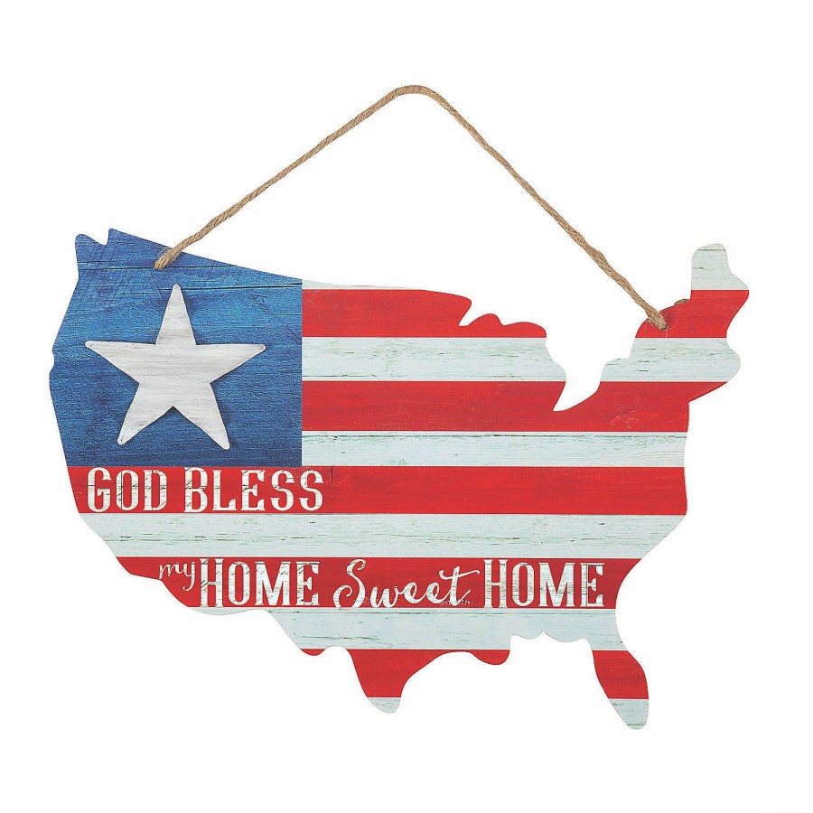 Signs * | Best Sale God Bless Flag Printed Sign