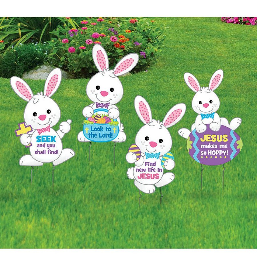 Signs * | Top 10 Religious Easter Bunny Yard Signs 4 Pc.