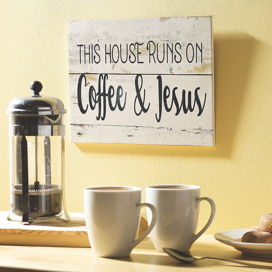 Signs * | Top 10 Positively Simple This House Runs On Coffee & Jesus Sign