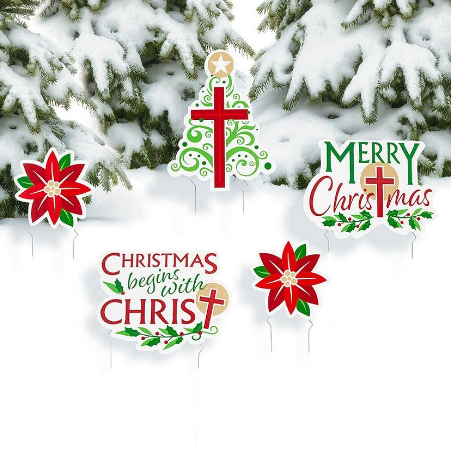 Signs * | Best Deal Religious Christmas Yard Sign Set 5 Pc.