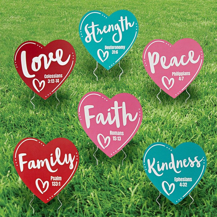 Yard Signs * | Wholesale Religious Heart-Shaped Yard Signs 6 Pc.