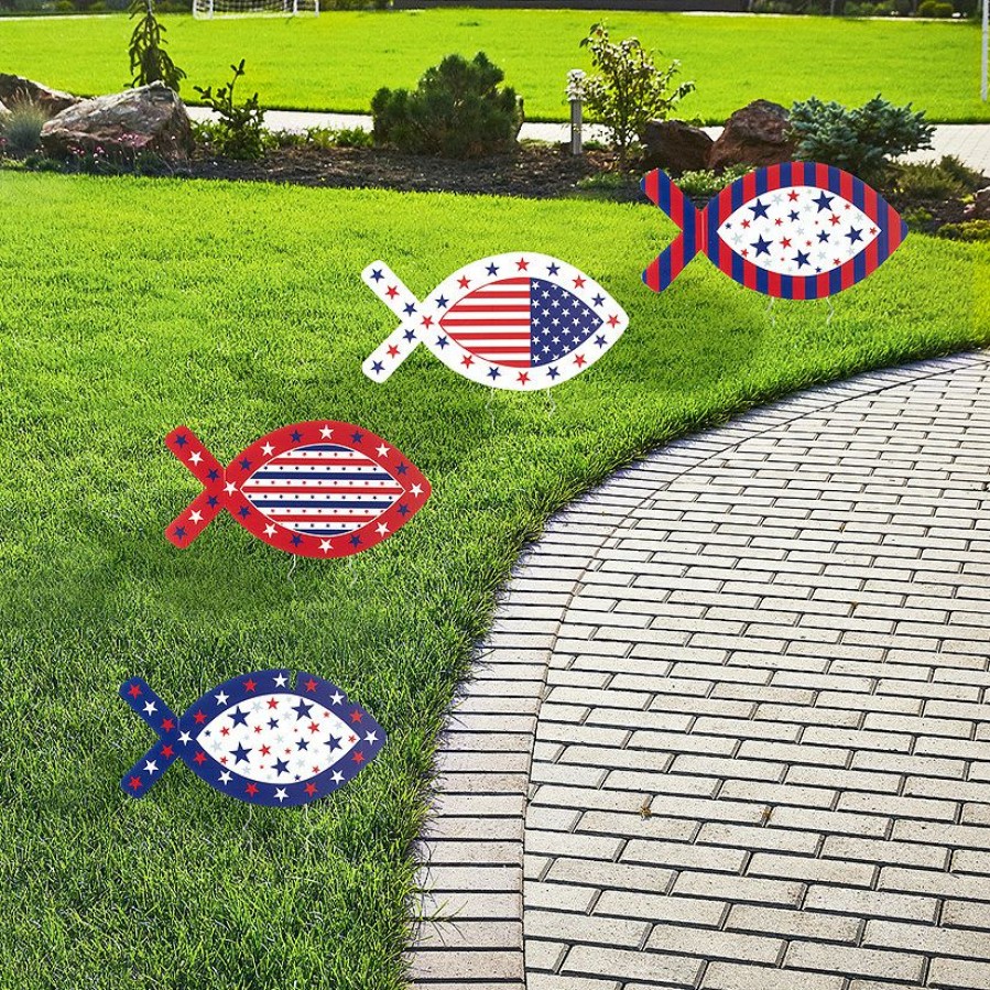 Yard Signs * | Best Pirce Patriotic Fish Yard Stake Set 4 Pc.