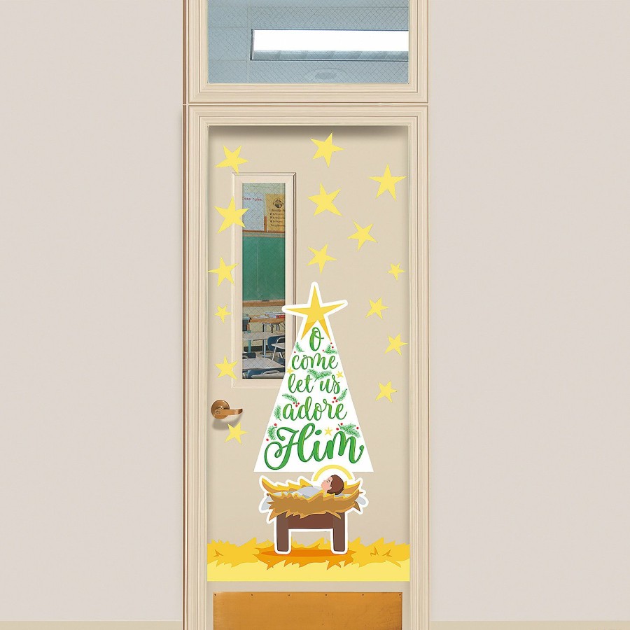 Door Decorations * | New Come Let Us Adore Him Christmas Door Decorating Kit 4 Pc.